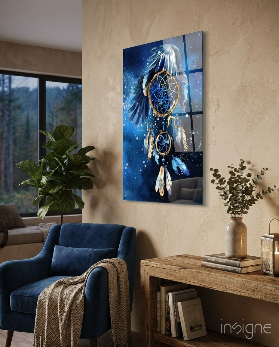 Eagle Wings Starry Dreamcatcher Glass Wall Art