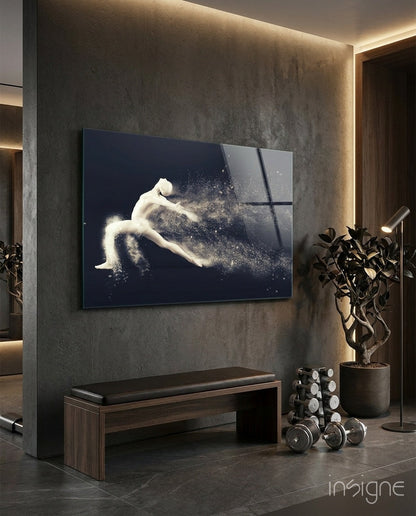 Sculpted Dancer Bursting Into Particles Glass Wall Art