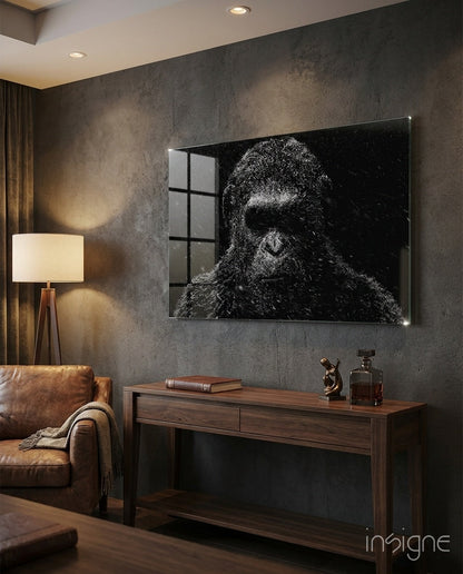 Dark Gorilla In Silver Rain Glass Wall Art