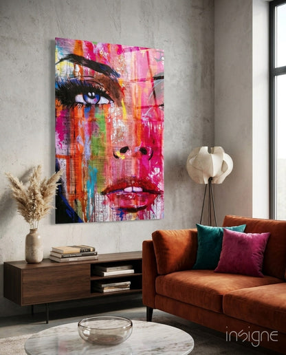 Pink Graffiti Pop Face Glass Wall Art