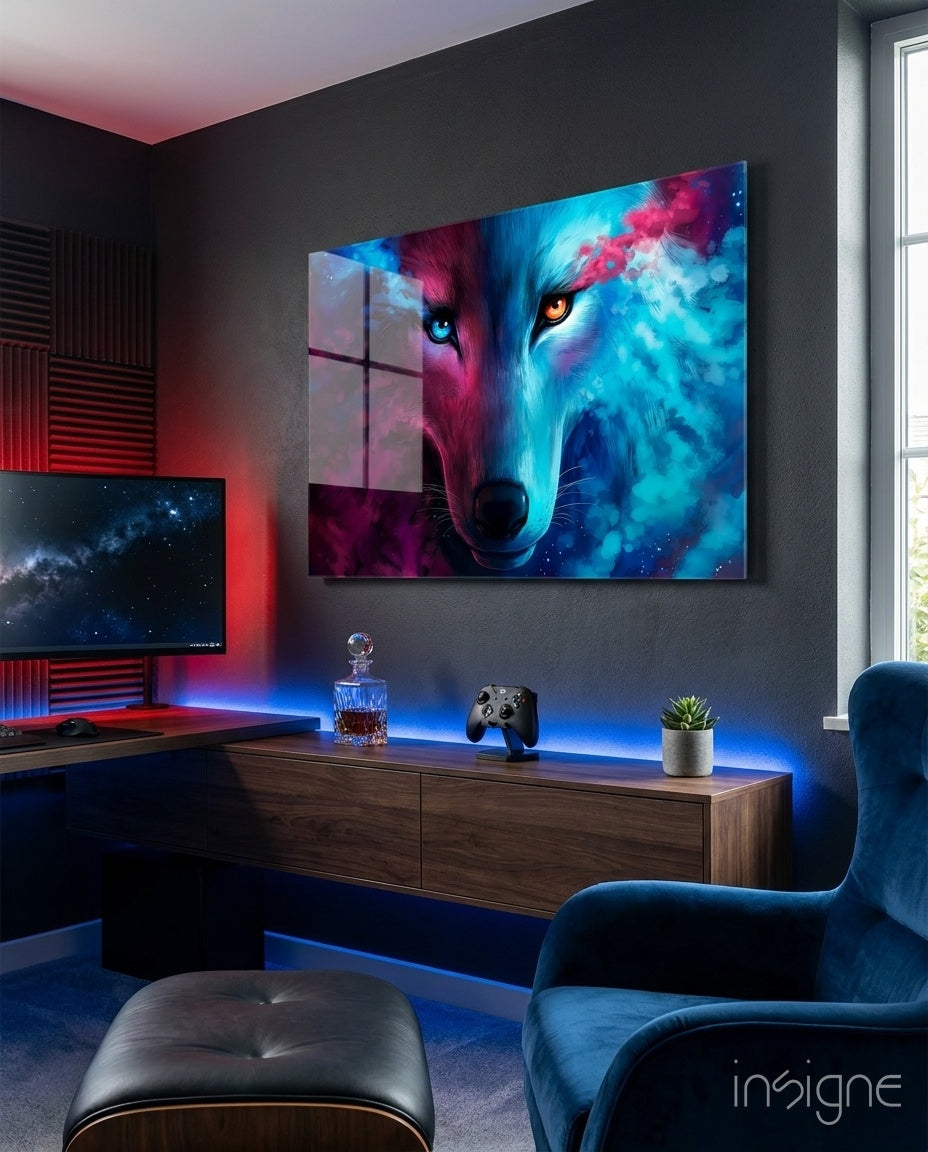 Neon Smoke Wolf Glass Wall Art