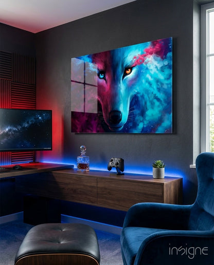 Neon Smoke Wolf Glass Wall Art