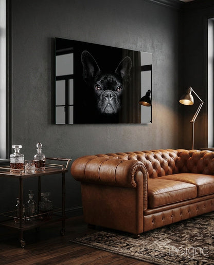 Black French Bulldog Portrait Glass Wall Art