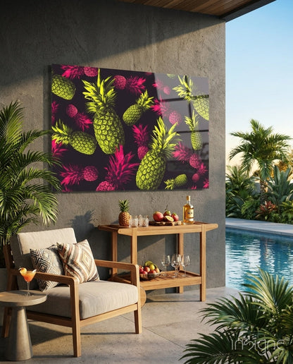 Tropical Pineapple Toss Print Glass Wall Art