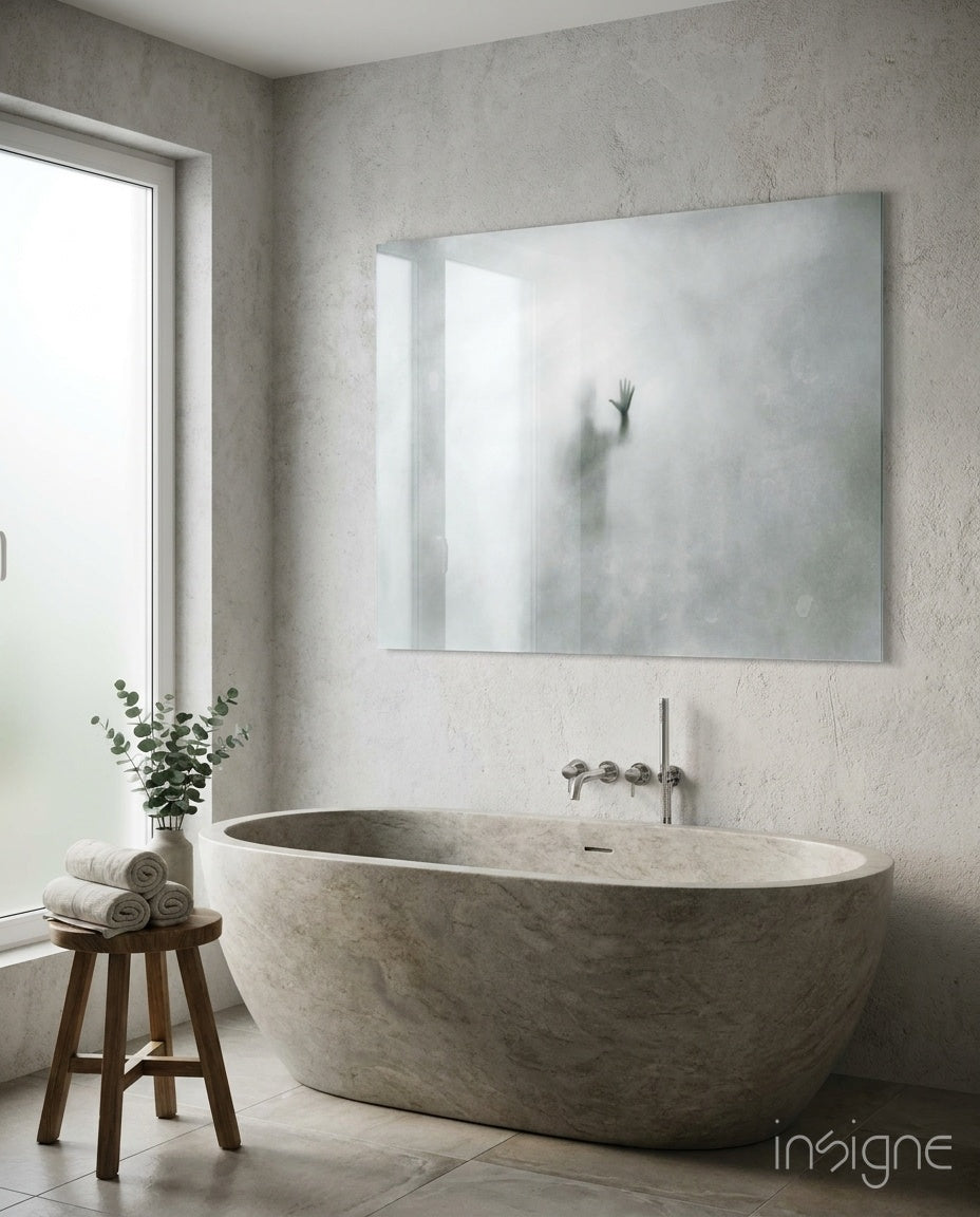 Foggy Pane Reaching Hand Grey Glass Wall Art