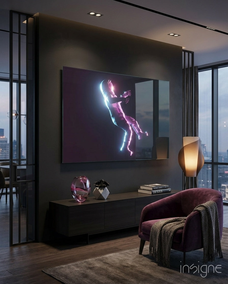 Neon Lit Floating Figure Glass Wall Art