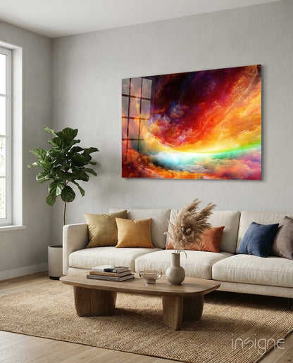 Vibrant Rainbow Cloud Sky Glass Wall Art