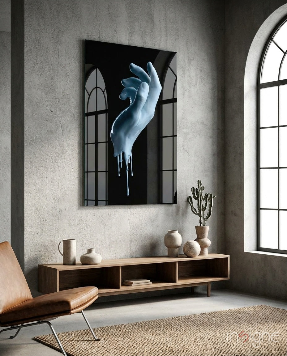 Melting Ice Blue Hand Sculpture Glass Wall Art