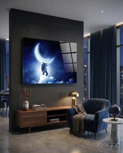 Starry Sky Moon Holder Spaceman Glass Wall Art