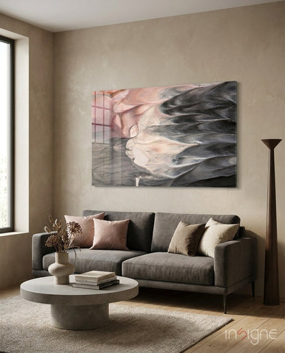 Blush and Charcoal Feather Smoke Glass Wall Art