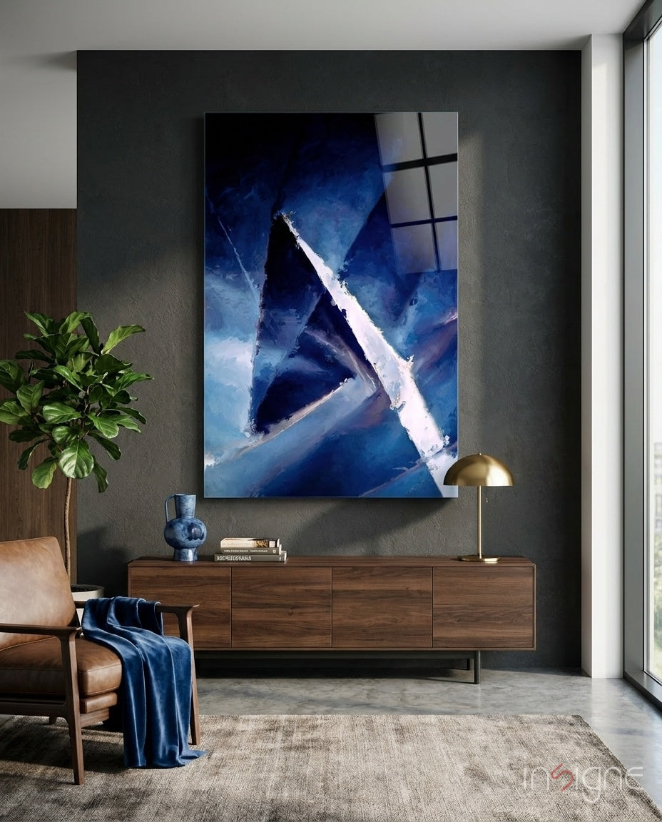 Deep Blue Palette Knife Abstract Glass Wall Art