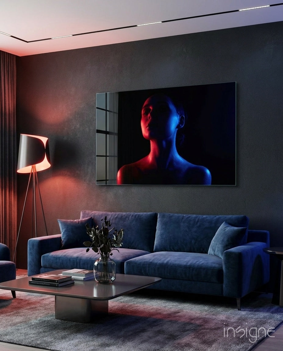 Neon Duotone Woman Glass Wall Art