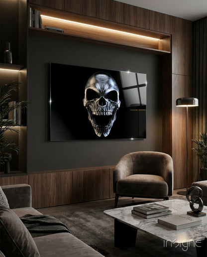 Silver Screaming Metal Skull Glass Wall Art