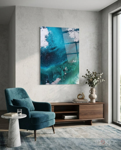 Deep Teal Navy Wave Glass Wall Art