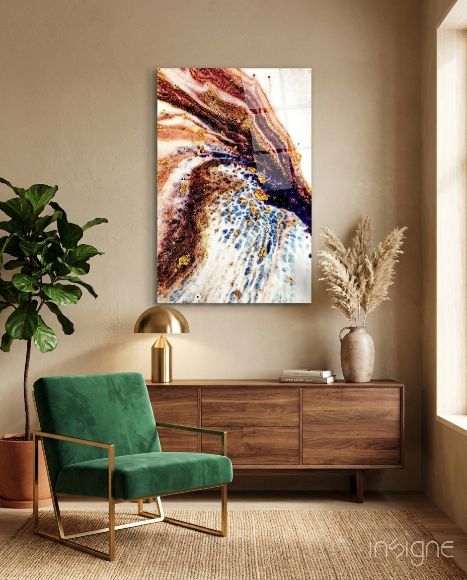 Copper and Blue Geode Ink Glass Wall Art