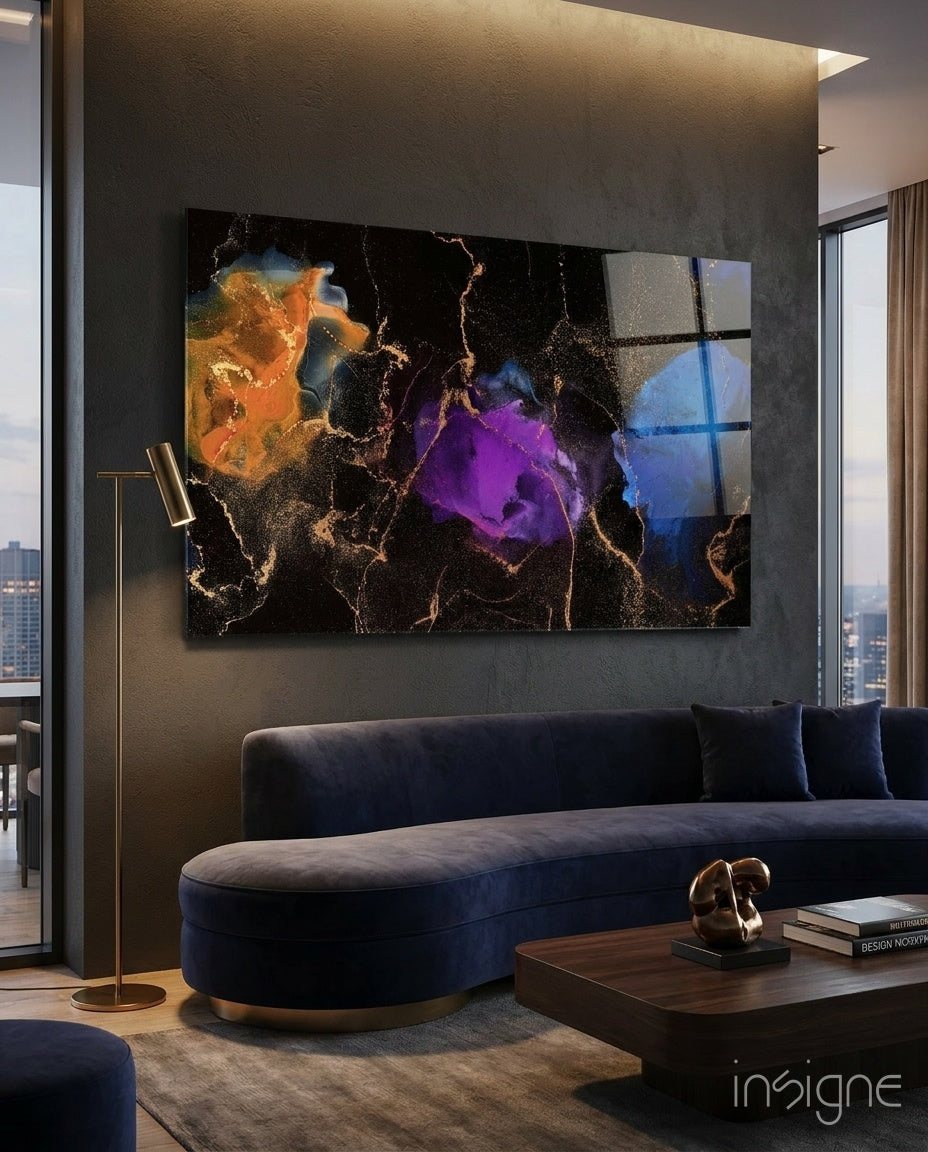 Amber Violet Ink Marble Glass Wall Art