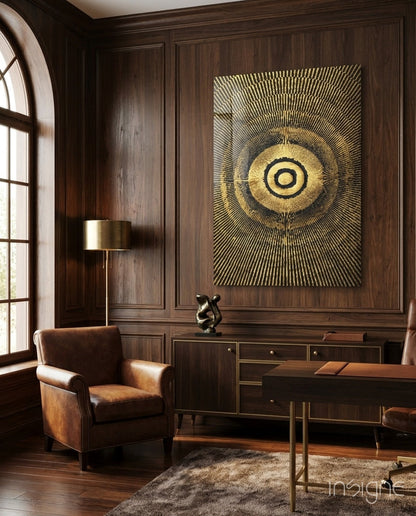 Black Gold Radiant Circle Glass Wall Art