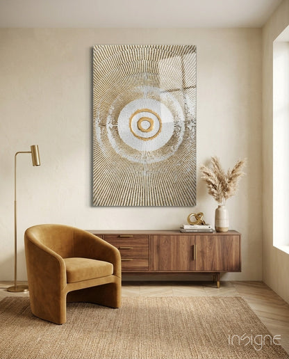 Golden Sunburst Rings Glass Wall Art