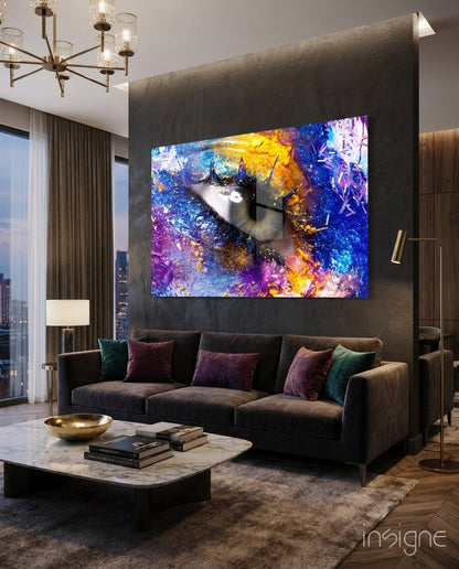 Blue Gold Cosmic Glitter Eye Glass Wall Art