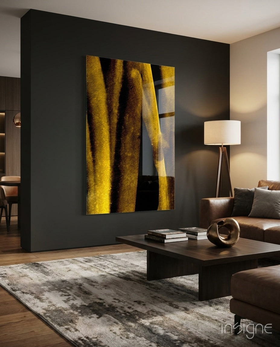 Yellow And Brown Vertical Streaks Glass Wall Art
