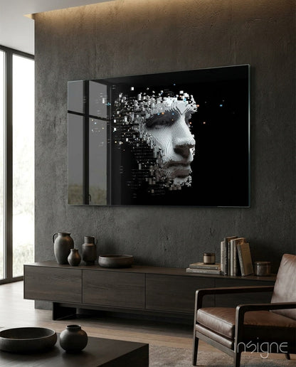 Pixel Dispersing Face Profile Glass Wall Art