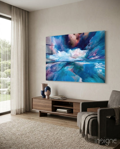 Blue Cloud Waves Pink Horizon Glass Wall Art