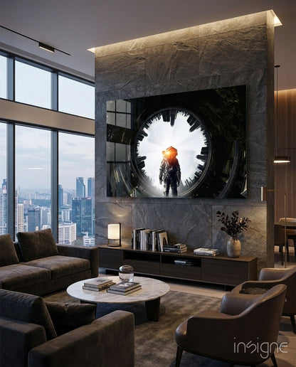 Glowing Portal Tunnel Astronaut Glass Wall Art