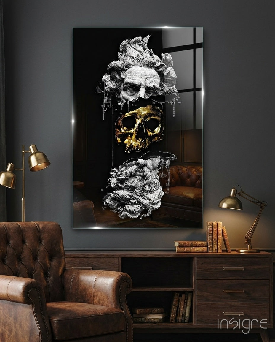 Marble Bust With Gold Skull Glass Wall Art