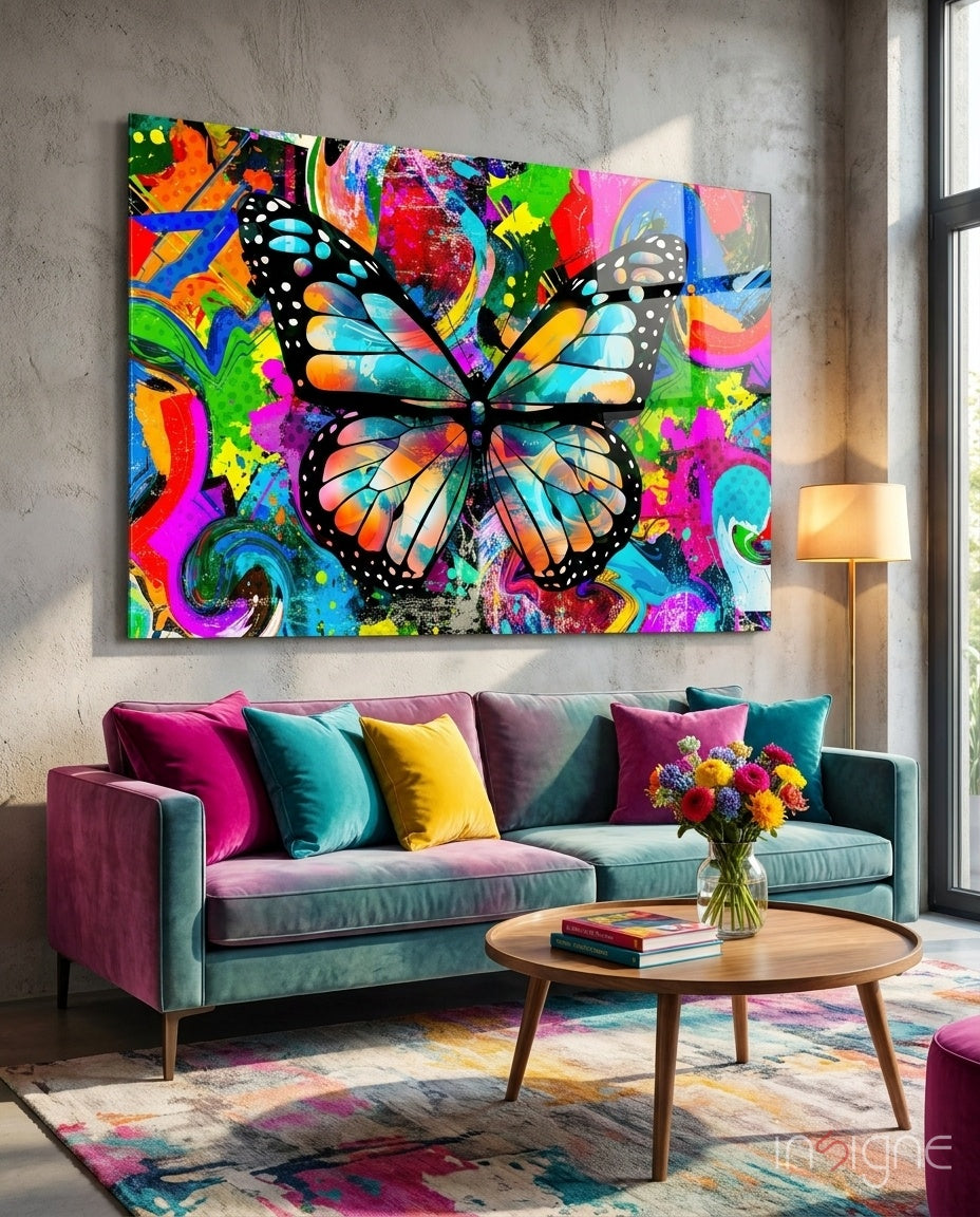 Graffiti Pop Art Butterfly Glass Wall Art