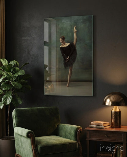 Vertical Split Black Tutu Ballerina Glass Wall Art