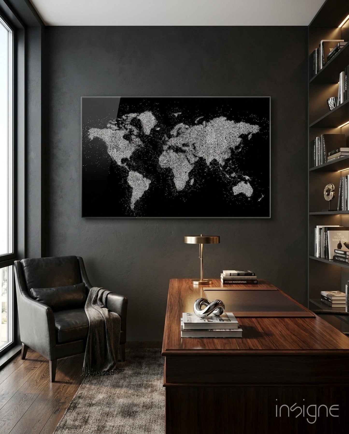Silver Dotted Continents World Map Glass Wall Art