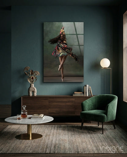 Spinning Floral Dress Ballerina Glass Wall Art
