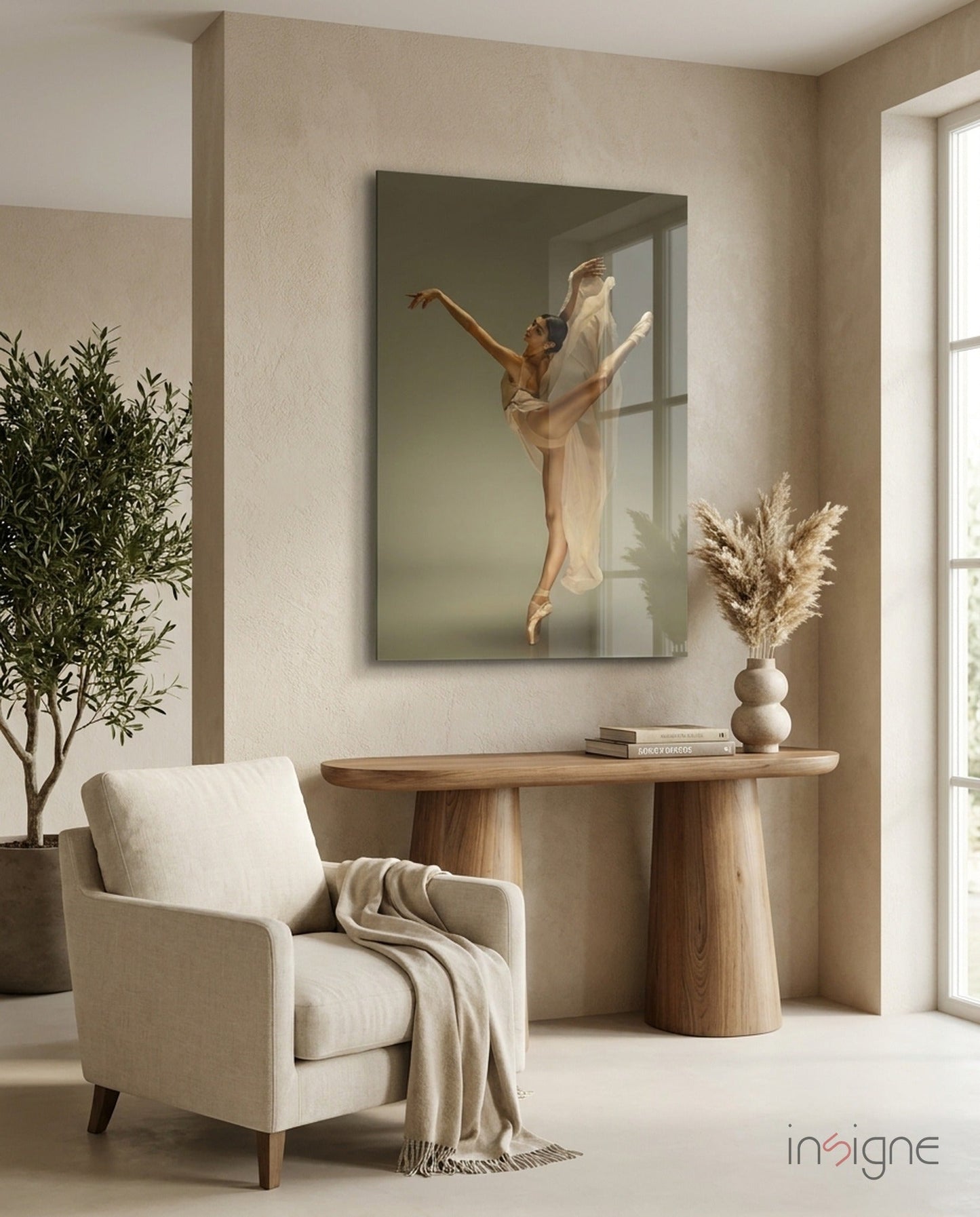 Arched Beige Veil Ballerina Glass Wall Art