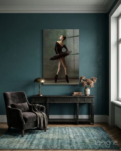 Poised Black Tutu Ballerina Glass Wall Art