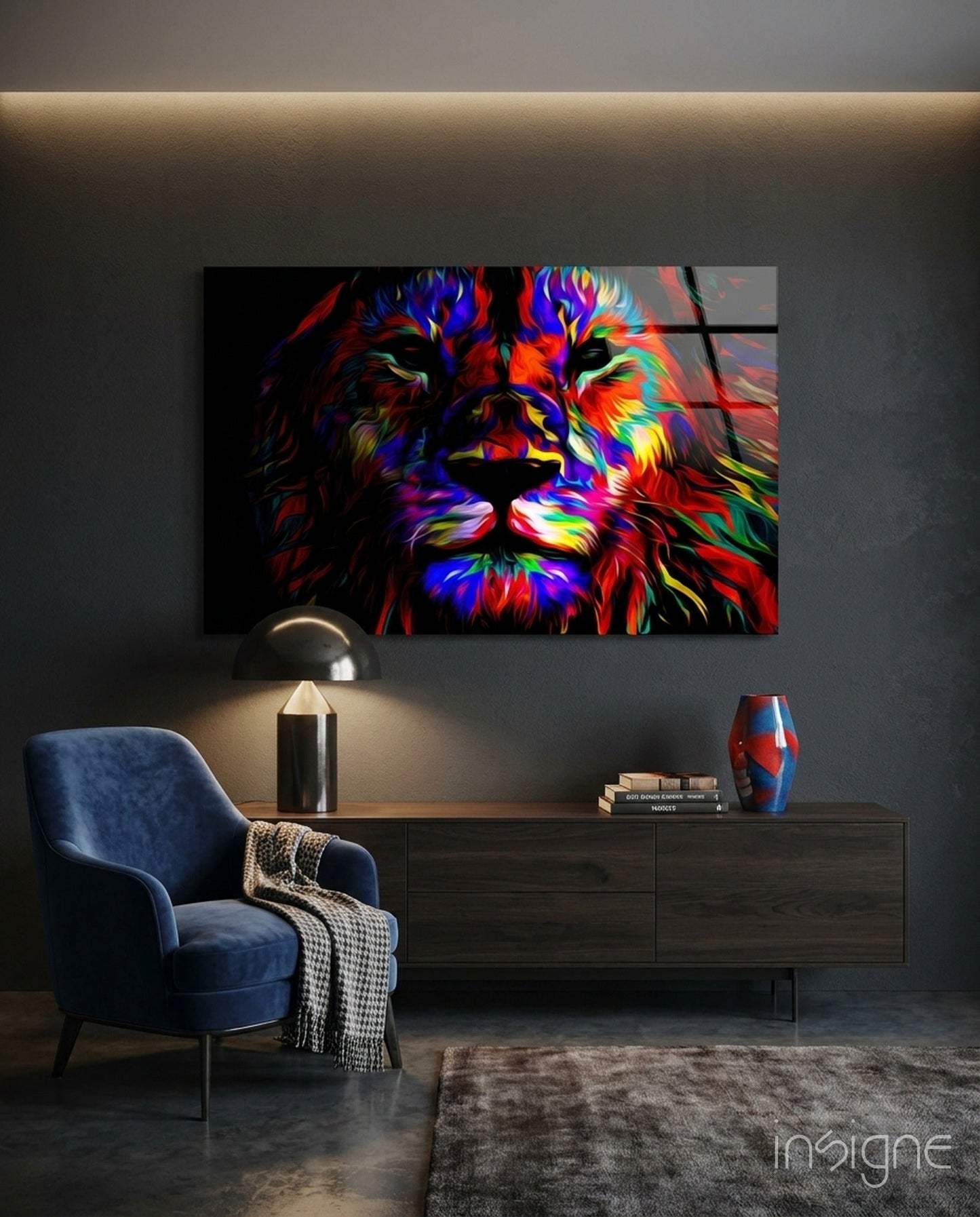 Vivid Neon Pop Art Lion Glass Wall Art
