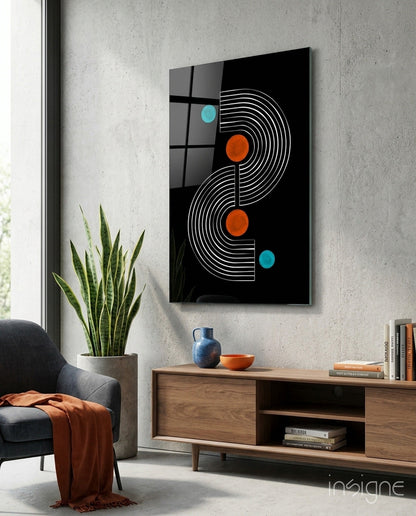 Black Mid Century S Arch Orange Dots Glass Wall Art