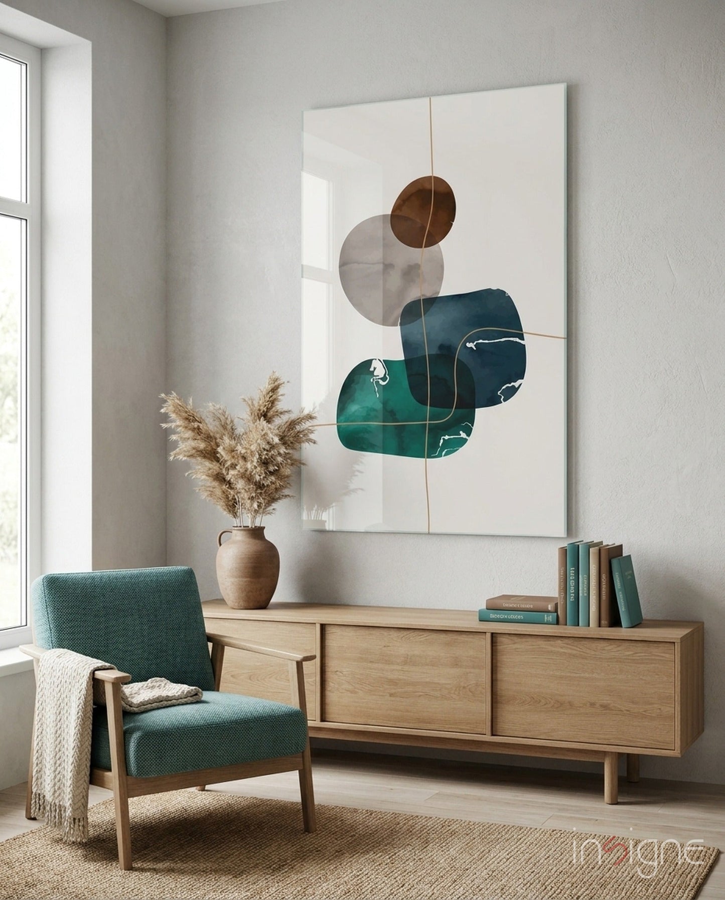 Stacked Navy Teal Ink Blobs Glass Wall Art