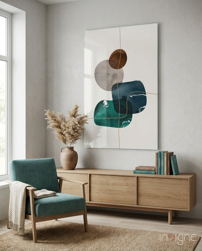 Stacked Navy Teal Ink Blobs Glass Wall Art