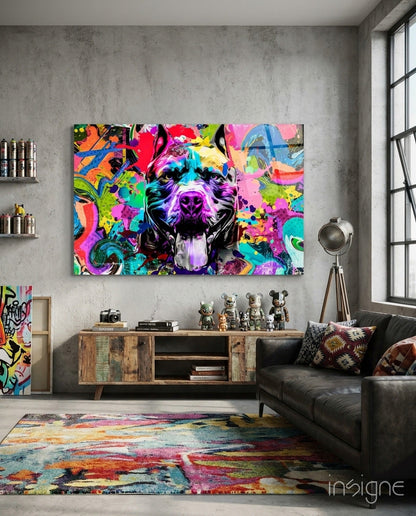 Graffiti Wall Pop Art Pitbull Dog Glass Wall Art