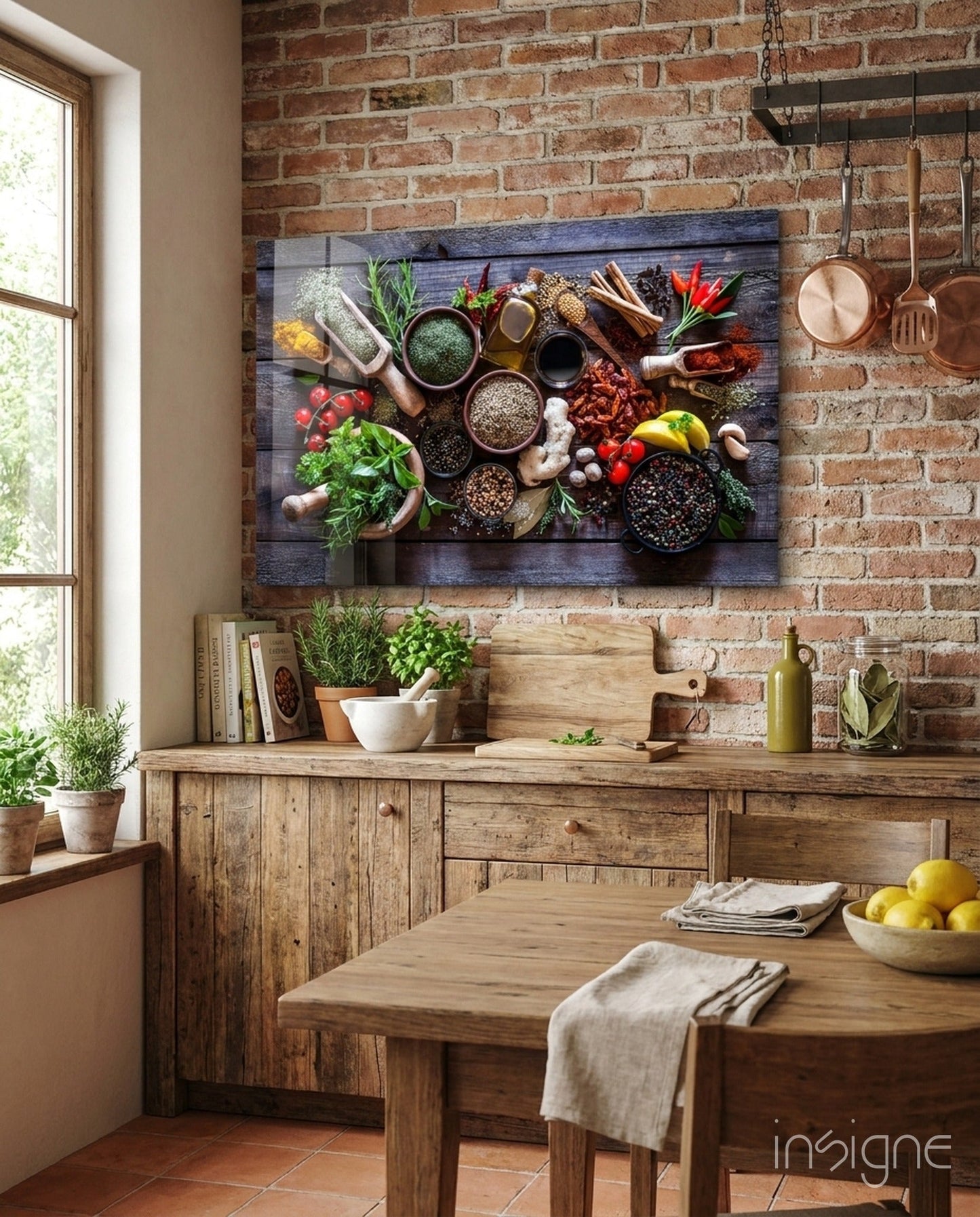 Rustic Wood Herbs And Spices Mortar Glass Wall Art