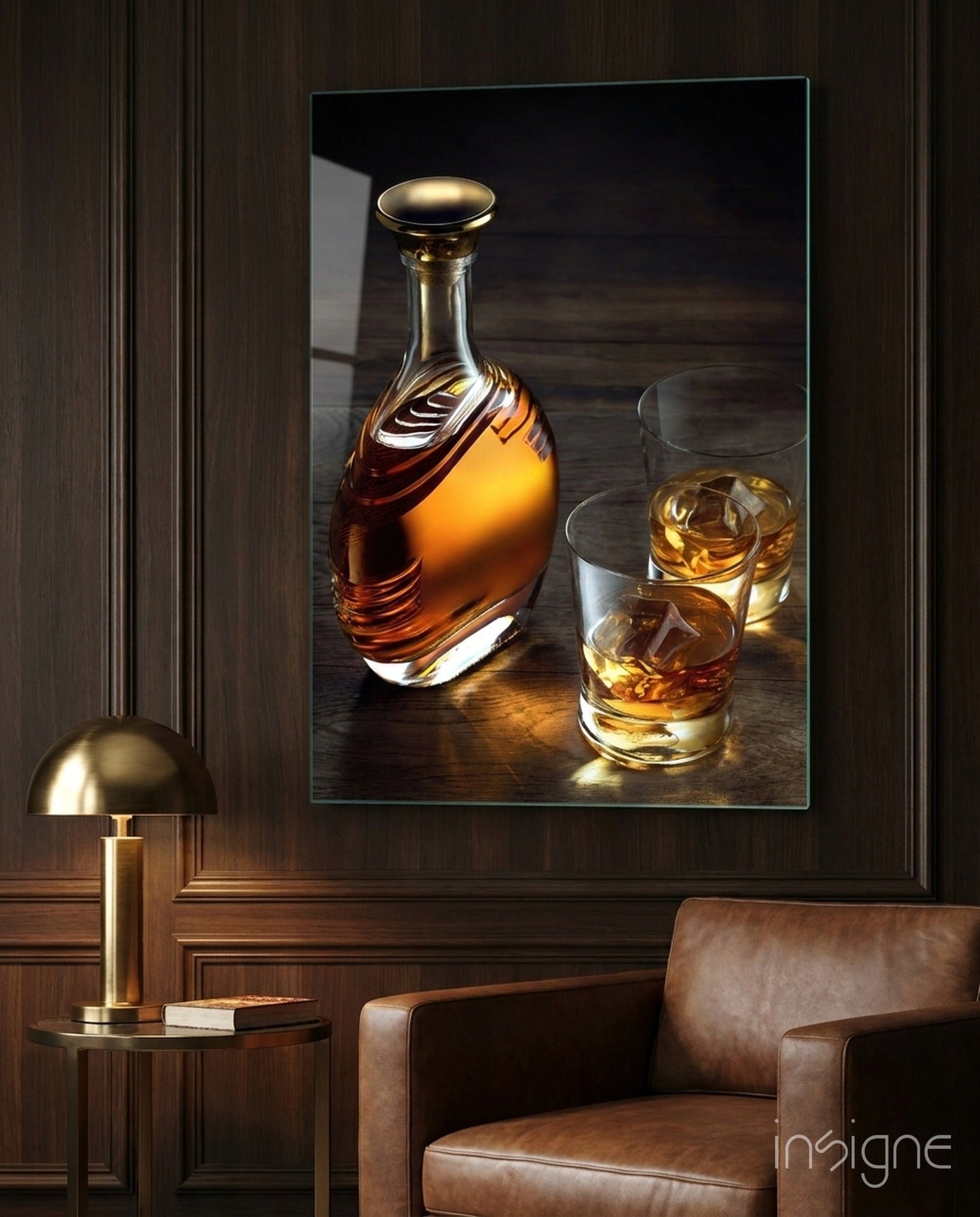 Amber Decanter And Two Whiskey Glasses Glass Wall Art