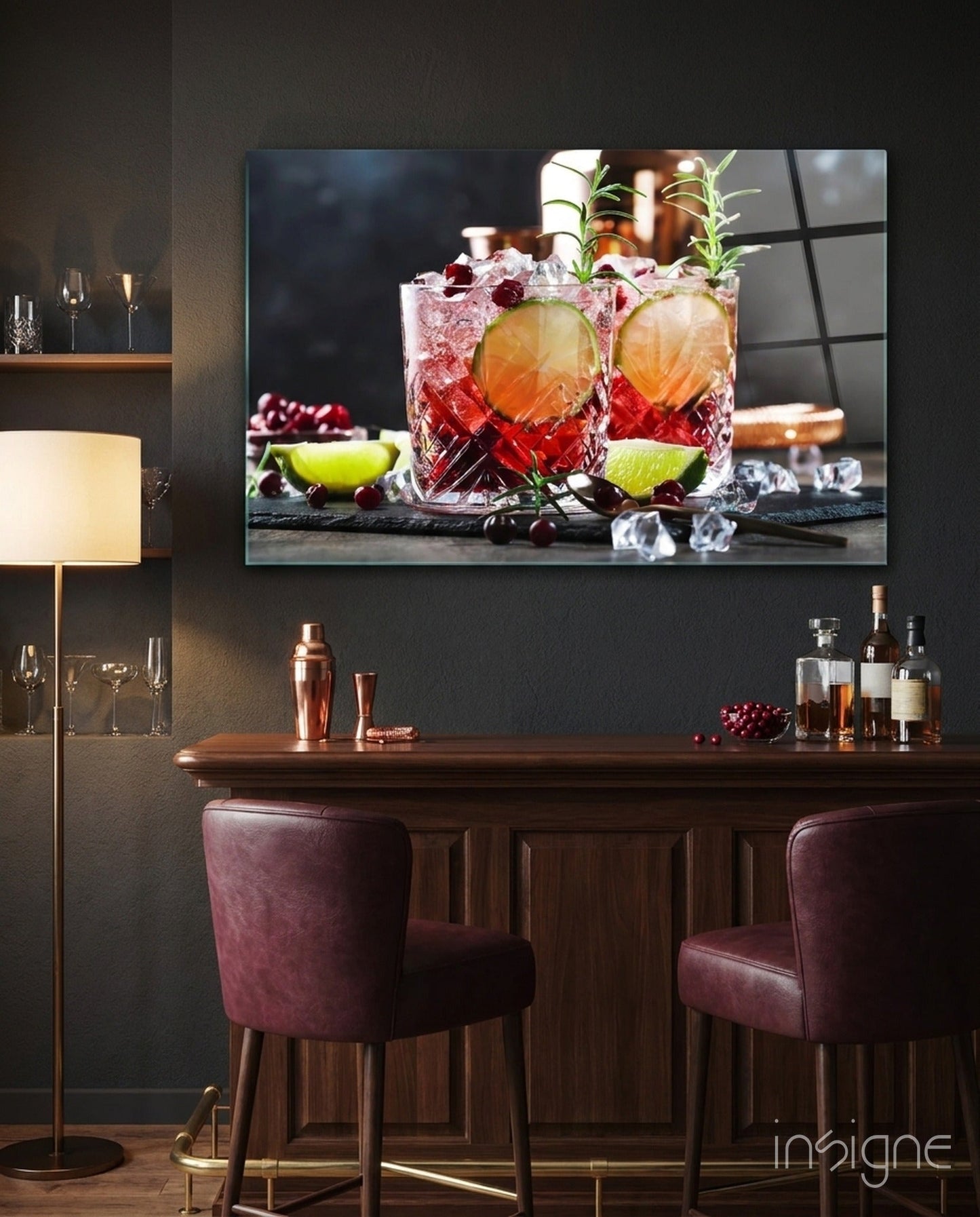 Cranberry Lime Rosemary Cocktails Glass Wall Art