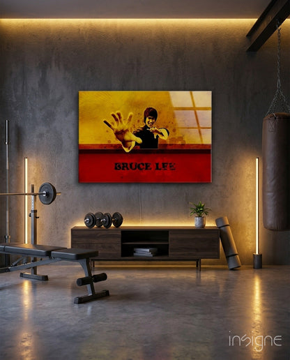 Red Banner Open Palm Martial Artist Glass Wall Art