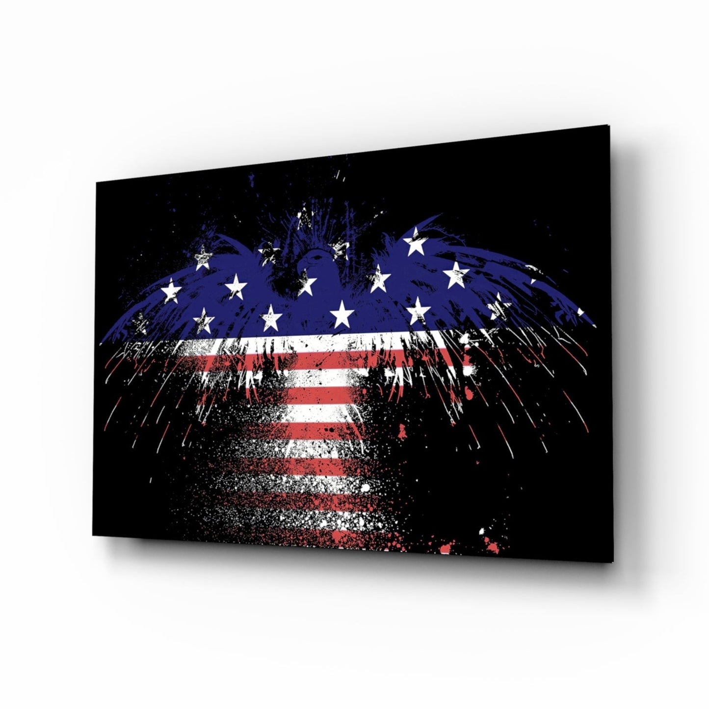 Flag Filled Silhouette On Black American Eagle Glass Wall Art