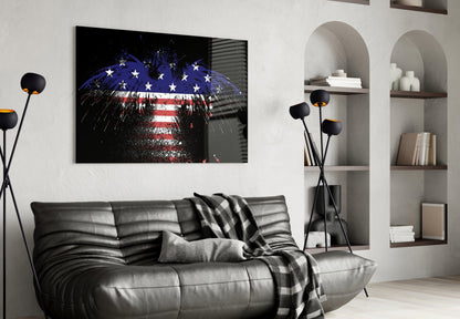Flag Filled Silhouette On Black American Eagle Glass Wall Art
