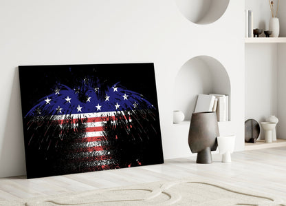 Flag Filled Silhouette On Black American Eagle Glass Wall Art