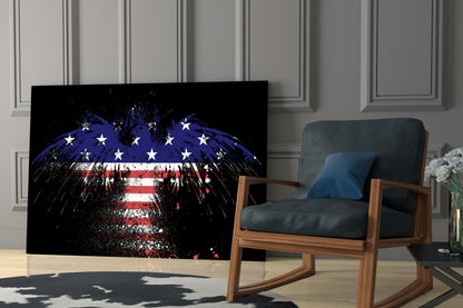 Flag Filled Silhouette On Black American Eagle Glass Wall Art