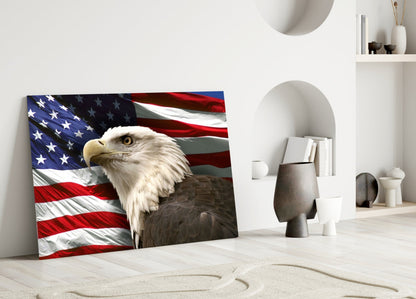 Proud Portrait Waving Flag American Eagle Glass Wall Art
