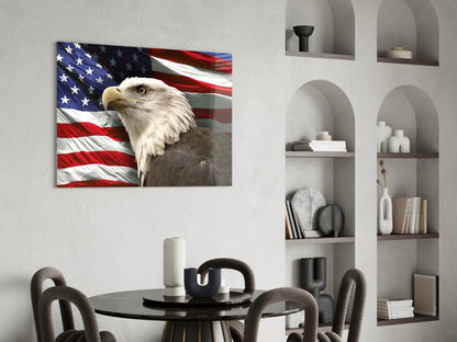 Proud Portrait Waving Flag American Eagle Glass Wall Art