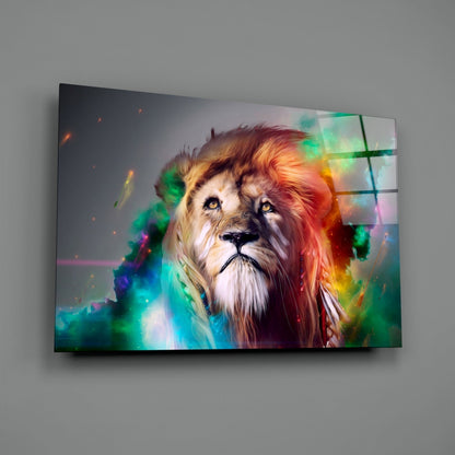 Vibrant Rainbow Lion Glass Wall Art